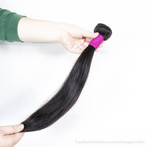 Huashuo Indian Human Hair Straight Bundles With Closure 100% Virgin Human Hair Extensions Lace Closure